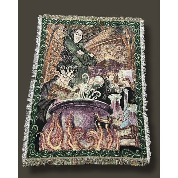 Warner Bros. Other - Vintage Harry Potter Tapestry Blanket 2000 Woven Throw Potions y2k Rare 54x41